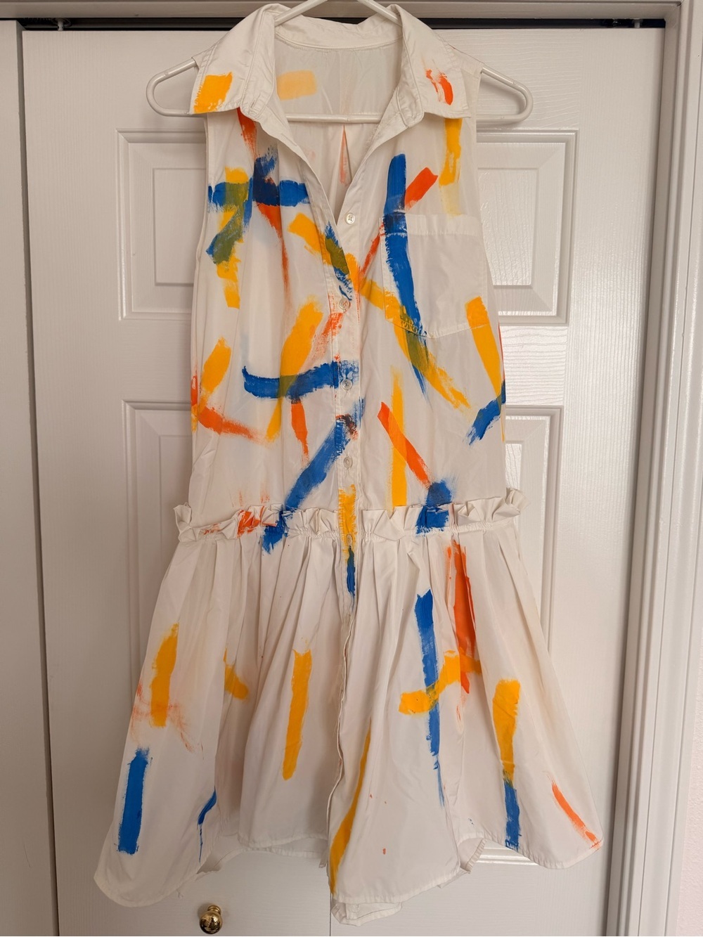 Avant Garde Painterly Brush Stroke Dress Drop Waist Bubble Hem Wearable Art - Picture 6 of 12